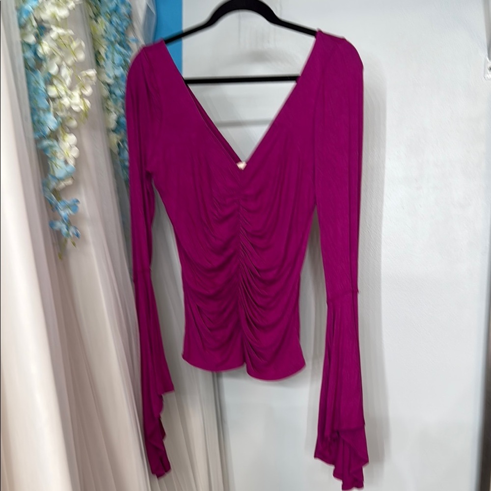 We The Free Pink Ruched Bell Sleeve Blouse​ free people